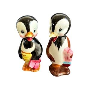 Vintage Penguin Salt & Pepper Shakers Swimming Couple Retro Anthropomorphic READ